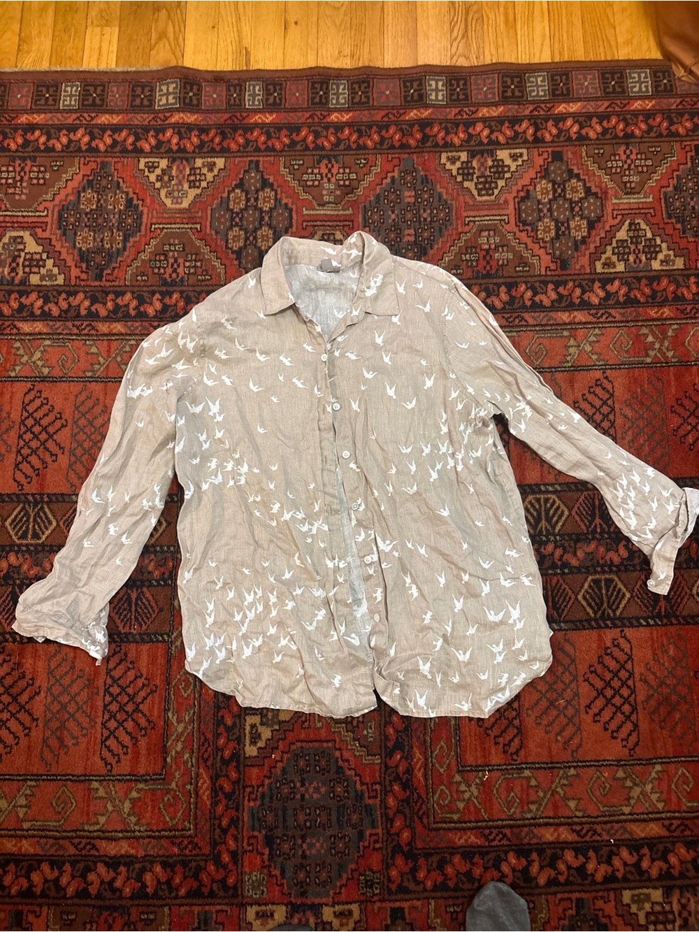 J. Jill 100% linen bird button down shirt